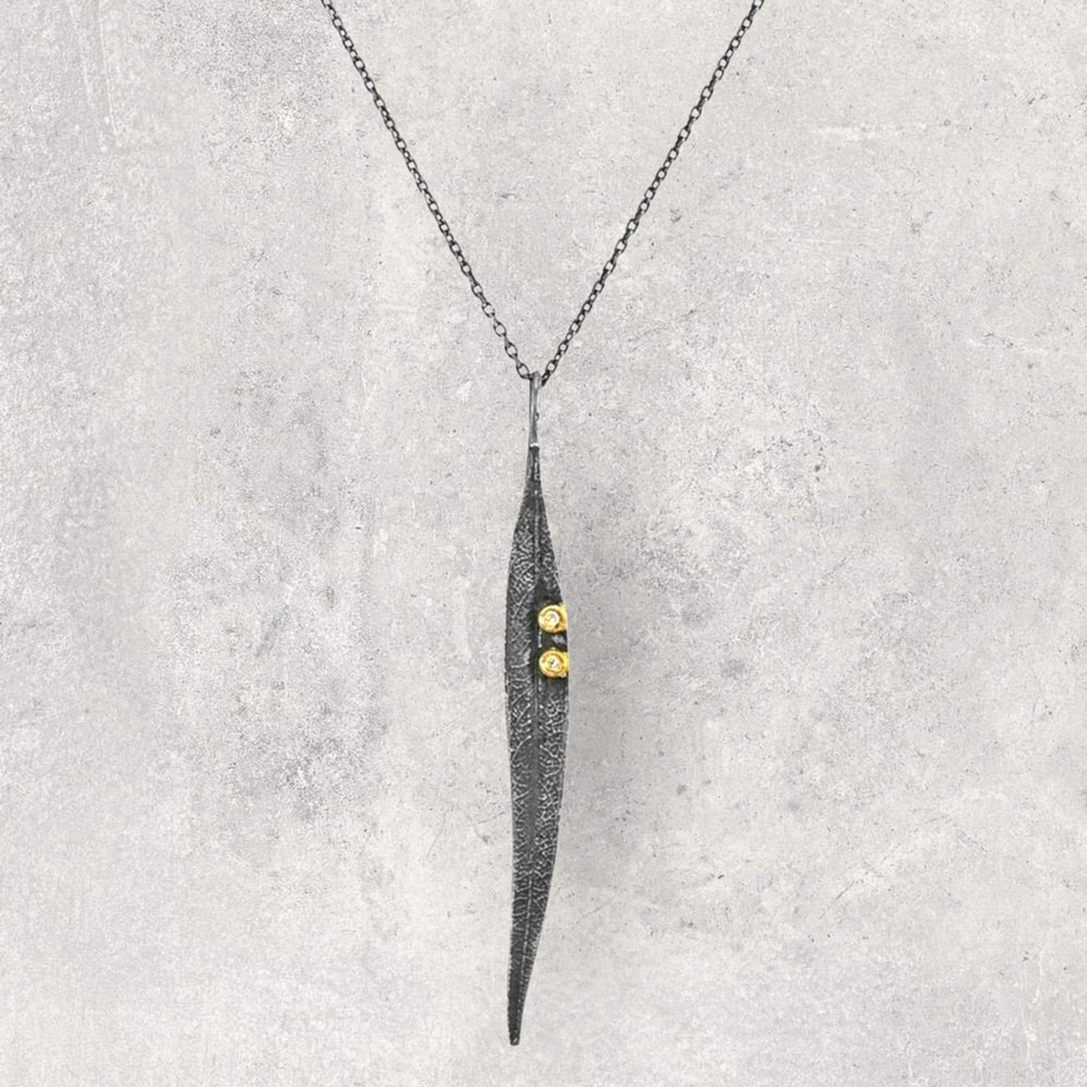 0.02ct Dia 925 Silver & 24K Gold Leaf Necklace 18"